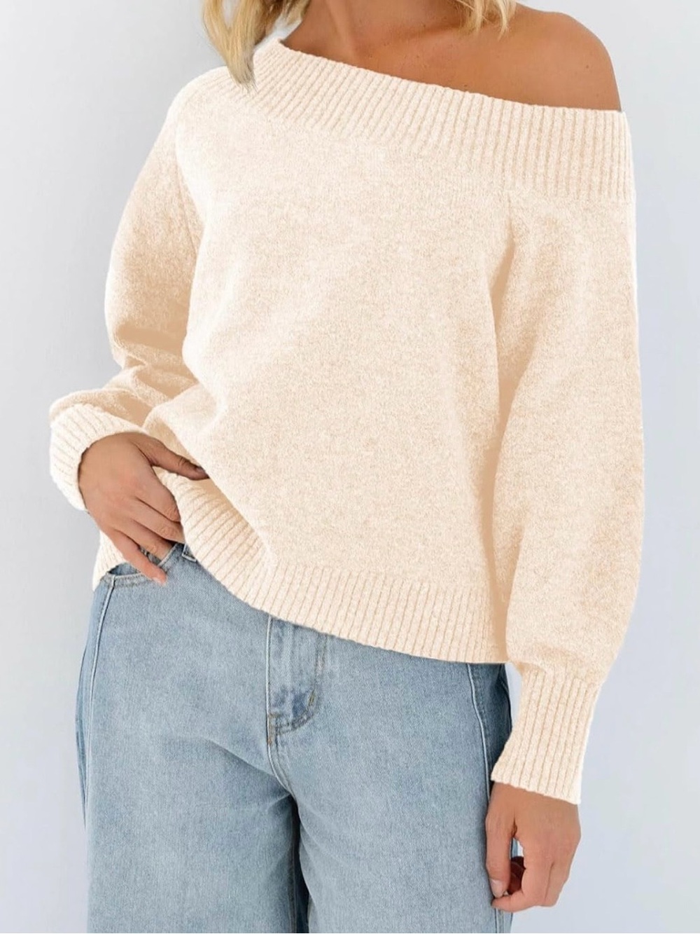 Off-Shoulder Cream Cozy Knit Sweater